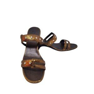 Vaneli Bronze Snakeprint Square Toe Sandals With Rhinestone Accents Size 10M